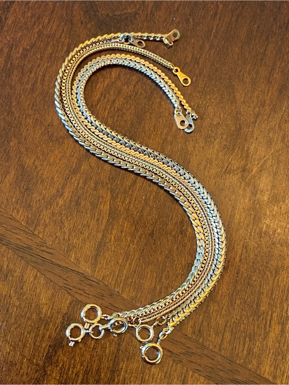 Vintage Gold-Tone Stacking & Layering Bracelet Set of 5 Chain Styles 7” - 7.25”